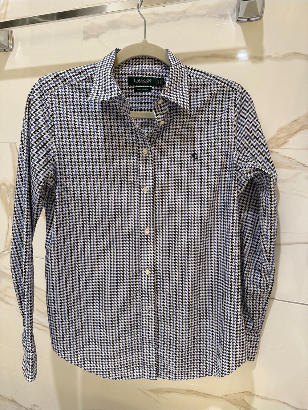 Ralph Lauren Slim Fit Blue & White Houndstooth Dress Shirt
